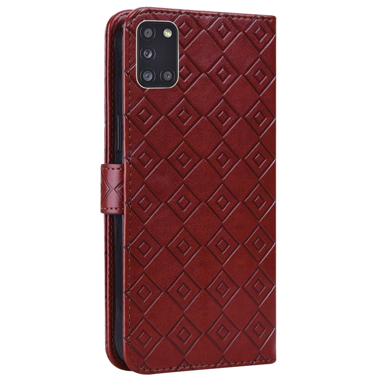 For Samsung Galaxy A31 Embossed Big Small Concentric Squares Pattern Horizontal Flip Leather Case with Card Slot & Holder & Wallet