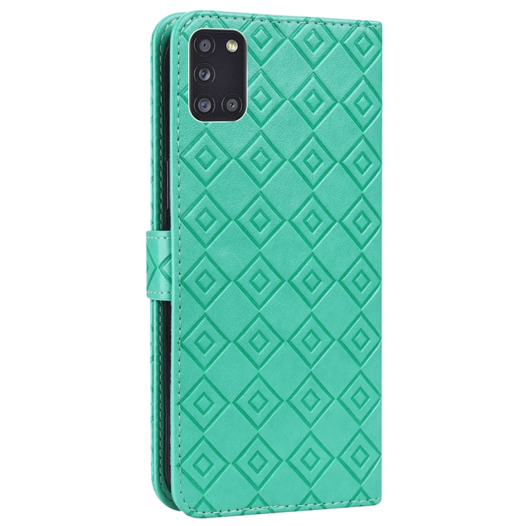 For Samsung Galaxy A31 Embossed Big Small Concentric Squares Pattern Horizontal Flip Leather Case with Card Slot & Holder & Wallet