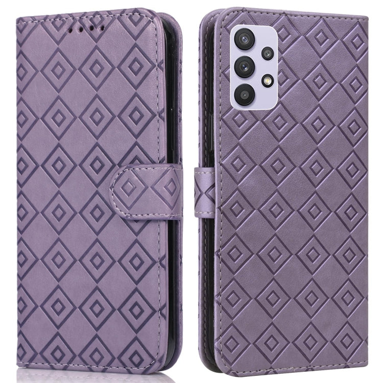 For Samsung Galaxy A32 5G Embossed Big Small Concentric Squares Pattern Horizontal Flip Leather Case with Card Slot & Holder & Wallet