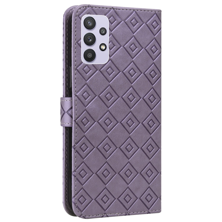 For Samsung Galaxy A32 5G Embossed Big Small Concentric Squares Pattern Horizontal Flip Leather Case with Card Slot & Holder & Wallet