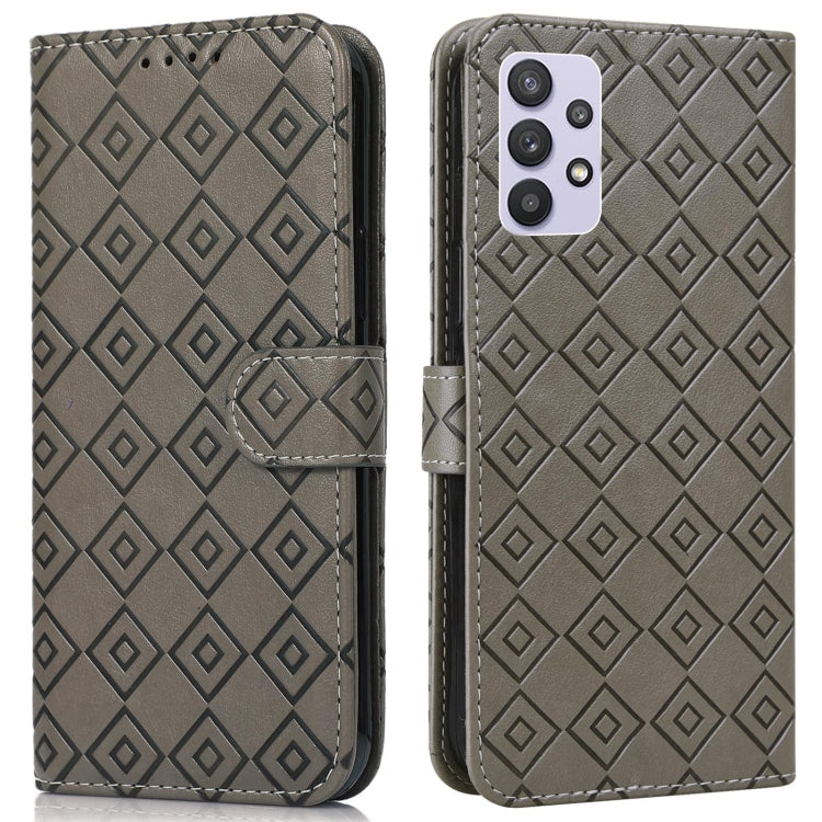 For Samsung Galaxy A32 5G Embossed Big Small Concentric Squares Pattern Horizontal Flip Leather Case with Card Slot & Holder & Wallet