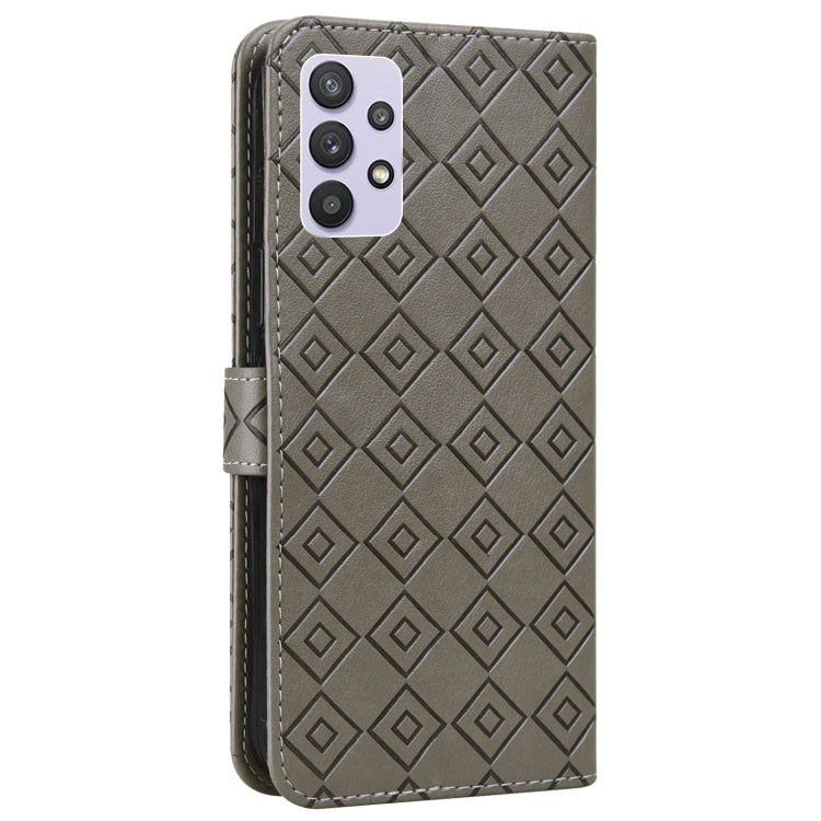 For Samsung Galaxy A32 5G Embossed Big Small Concentric Squares Pattern Horizontal Flip Leather Case with Card Slot & Holder & Wallet