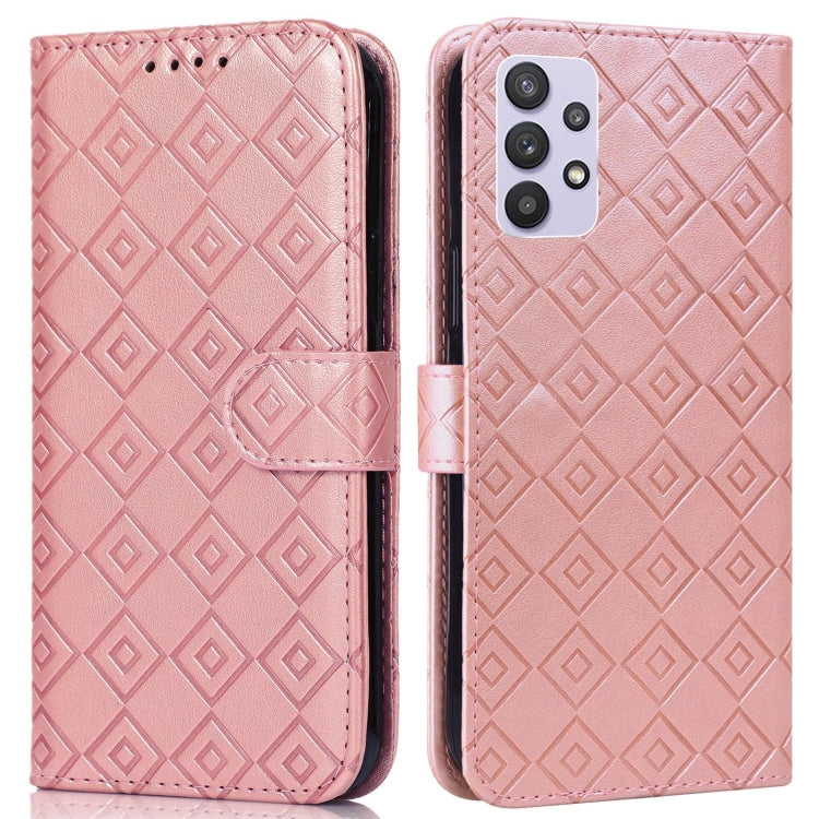 For Samsung Galaxy A32 5G Embossed Big Small Concentric Squares Pattern Horizontal Flip Leather Case with Card Slot & Holder & Wallet