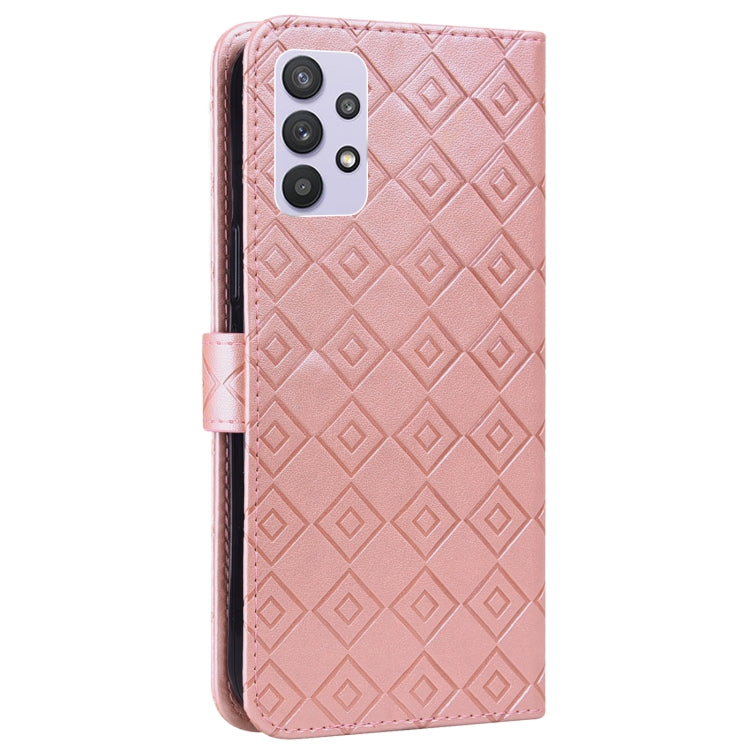 For Samsung Galaxy A32 5G Embossed Big Small Concentric Squares Pattern Horizontal Flip Leather Case with Card Slot & Holder & Wallet