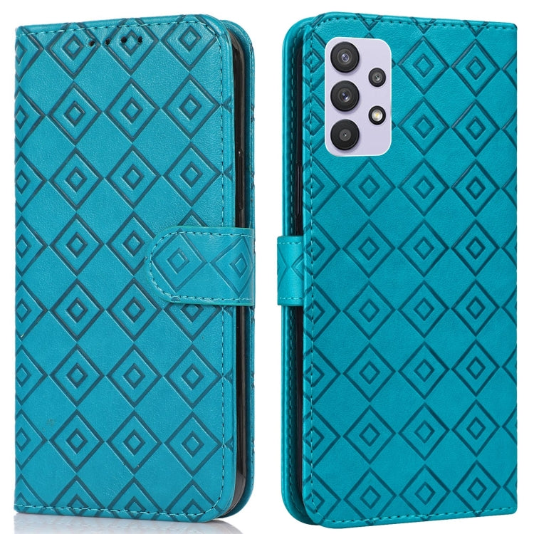 For Samsung Galaxy A32 5G Embossed Big Small Concentric Squares Pattern Horizontal Flip Leather Case with Card Slot & Holder & Wallet