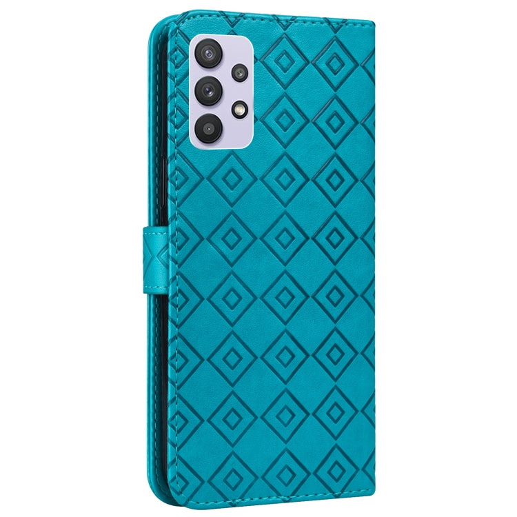 For Samsung Galaxy A32 5G Embossed Big Small Concentric Squares Pattern Horizontal Flip Leather Case with Card Slot & Holder & Wallet