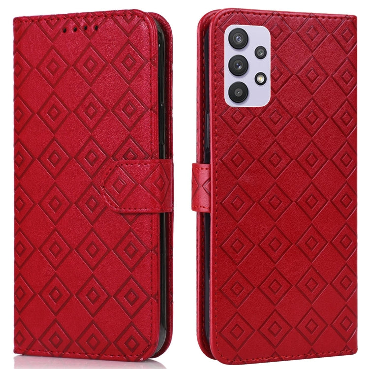 For Samsung Galaxy A32 5G Embossed Big Small Concentric Squares Pattern Horizontal Flip Leather Case with Card Slot & Holder & Wallet