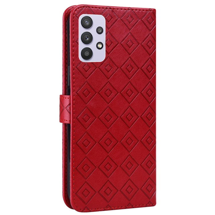 For Samsung Galaxy A32 5G Embossed Big Small Concentric Squares Pattern Horizontal Flip Leather Case with Card Slot & Holder & Wallet