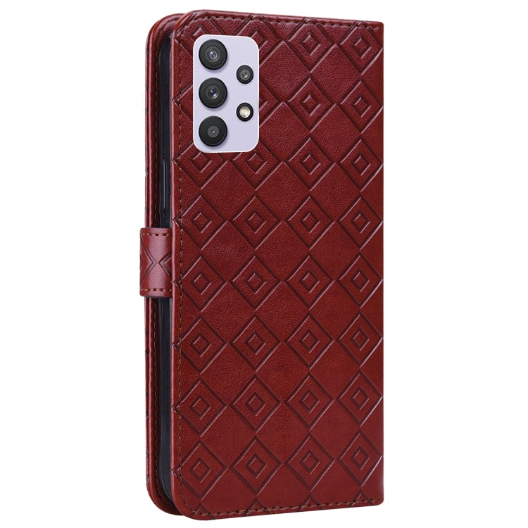 For Samsung Galaxy A32 5G Embossed Big Small Concentric Squares Pattern Horizontal Flip Leather Case with Card Slot & Holder & Wallet