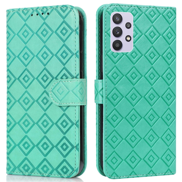 For Samsung Galaxy A32 5G Embossed Big Small Concentric Squares Pattern Horizontal Flip Leather Case with Card Slot & Holder & Wallet
