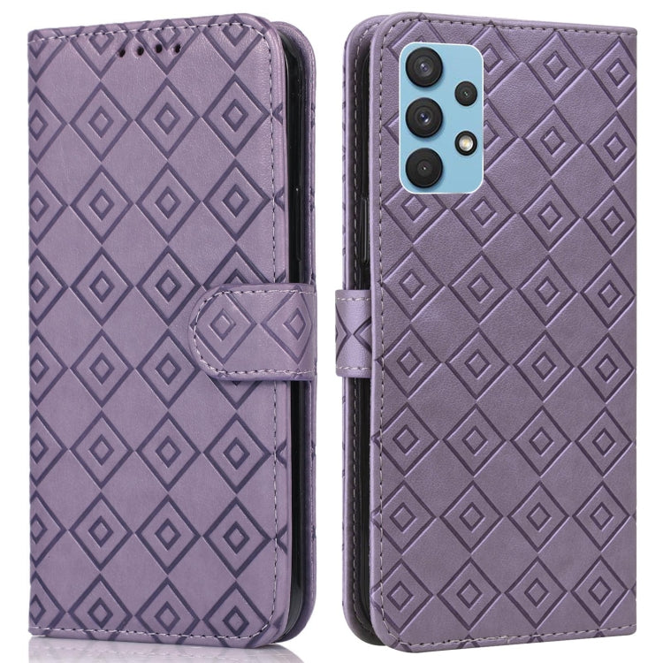 For Samsung Galaxy A32 4G Embossed Big Small Concentric Squares Pattern Horizontal Flip Leather Case with Card Slot & Holder & Wallet