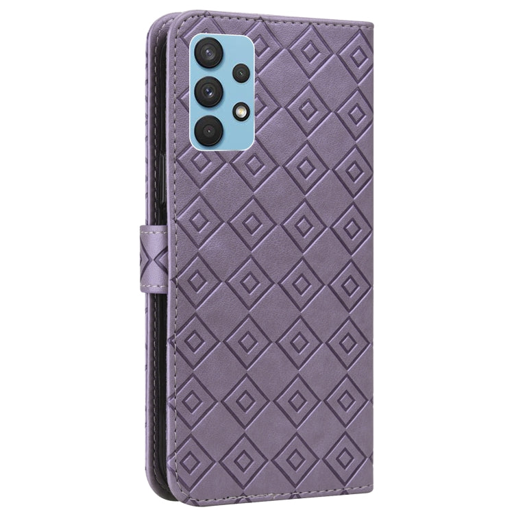 For Samsung Galaxy A32 4G Embossed Big Small Concentric Squares Pattern Horizontal Flip Leather Case with Card Slot & Holder & Wallet