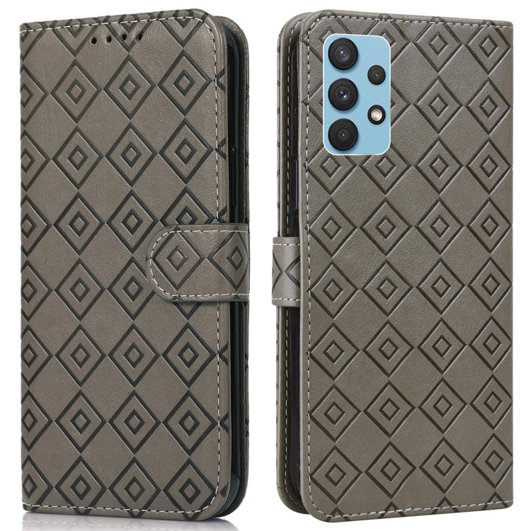 For Samsung Galaxy A32 4G Embossed Big Small Concentric Squares Pattern Horizontal Flip Leather Case with Card Slot & Holder & Wallet