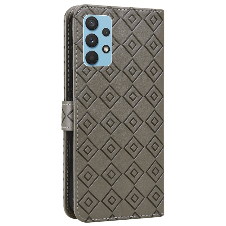 For Samsung Galaxy A32 4G Embossed Big Small Concentric Squares Pattern Horizontal Flip Leather Case with Card Slot & Holder & Wallet