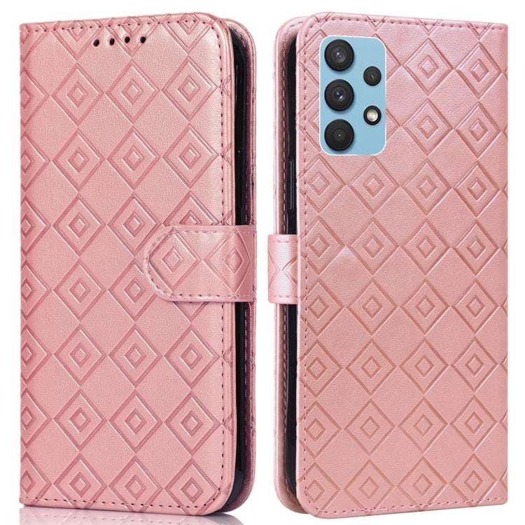 For Samsung Galaxy A32 4G Embossed Big Small Concentric Squares Pattern Horizontal Flip Leather Case with Card Slot & Holder & Wallet
