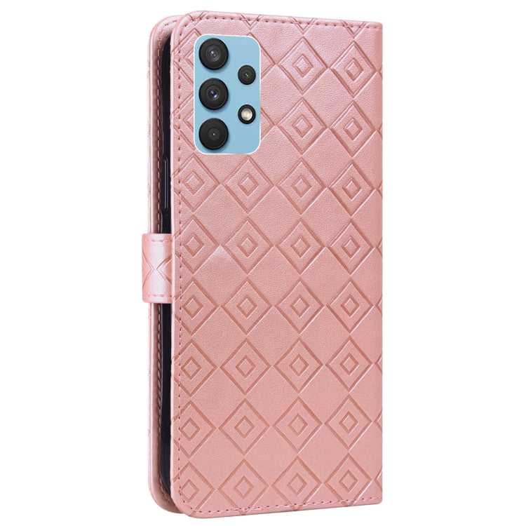 For Samsung Galaxy A32 4G Embossed Big Small Concentric Squares Pattern Horizontal Flip Leather Case with Card Slot & Holder & Wallet