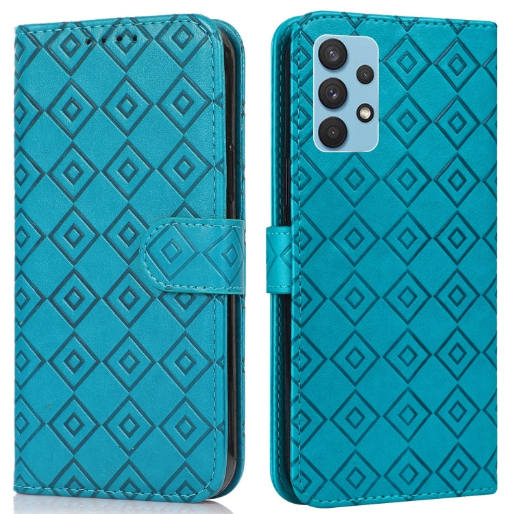 For Samsung Galaxy A32 4G Embossed Big Small Concentric Squares Pattern Horizontal Flip Leather Case with Card Slot & Holder & Wallet