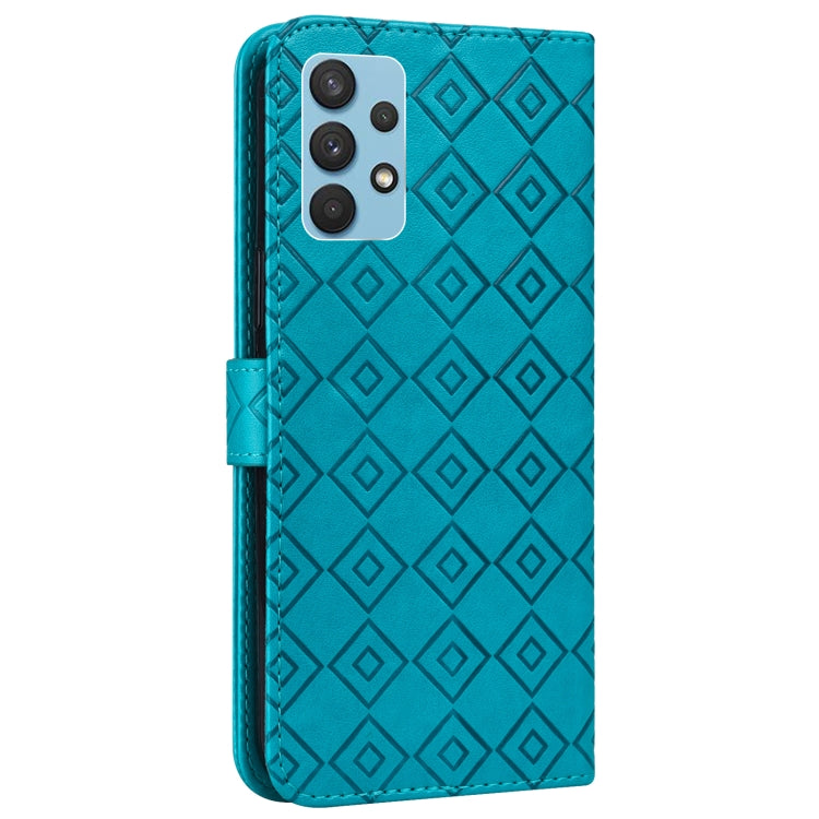 For Samsung Galaxy A32 4G Embossed Big Small Concentric Squares Pattern Horizontal Flip Leather Case with Card Slot & Holder & Wallet