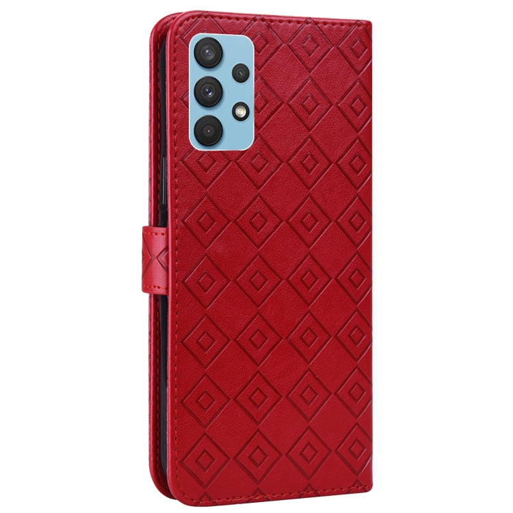 For Samsung Galaxy A32 4G Embossed Big Small Concentric Squares Pattern Horizontal Flip Leather Case with Card Slot & Holder & Wallet
