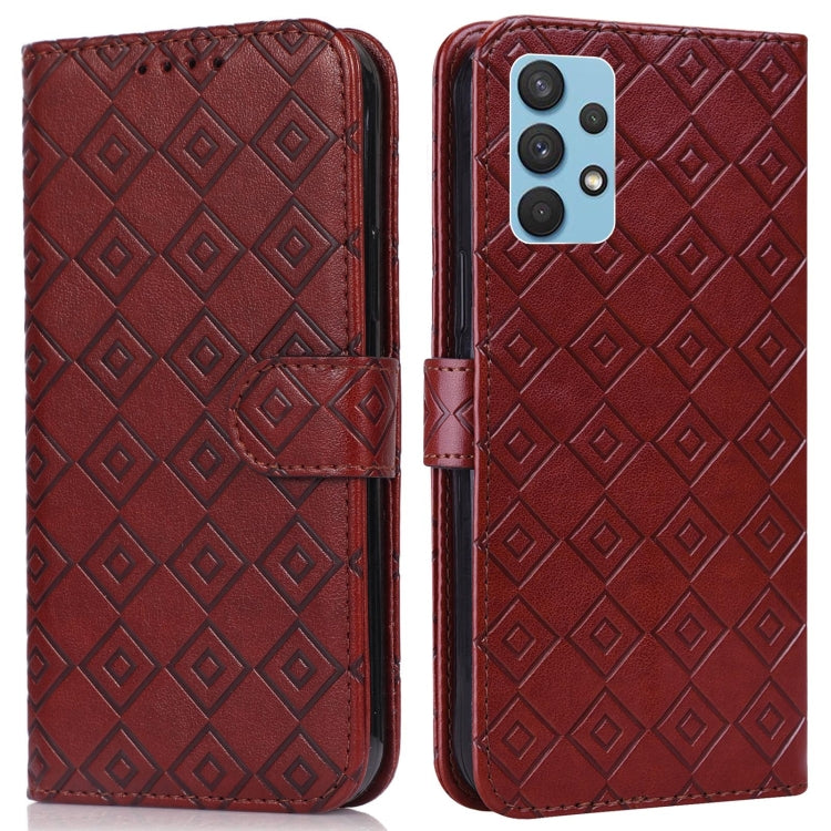 For Samsung Galaxy A32 4G Embossed Big Small Concentric Squares Pattern Horizontal Flip Leather Case with Card Slot & Holder & Wallet