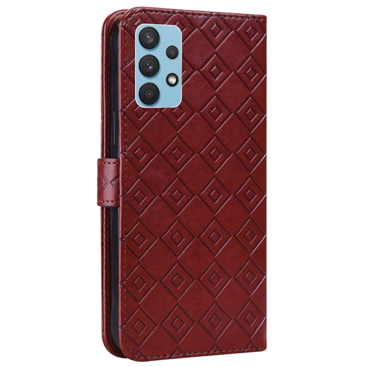 For Samsung Galaxy A32 4G Embossed Big Small Concentric Squares Pattern Horizontal Flip Leather Case with Card Slot & Holder & Wallet