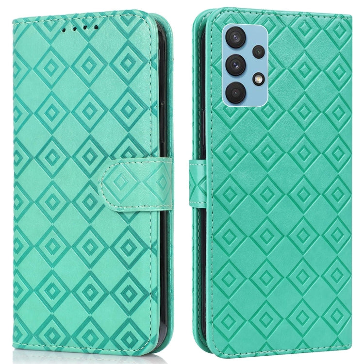 For Samsung Galaxy A32 4G Embossed Big Small Concentric Squares Pattern Horizontal Flip Leather Case with Card Slot & Holder & Wallet