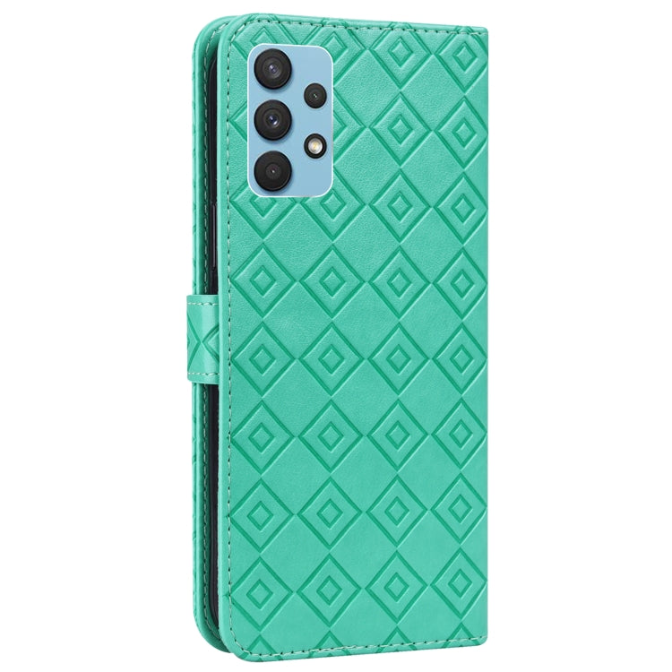 For Samsung Galaxy A32 4G Embossed Big Small Concentric Squares Pattern Horizontal Flip Leather Case with Card Slot & Holder & Wallet