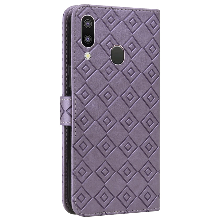 For Samsung Galaxy A40 Embossed Big Small Concentric Squares Pattern Horizontal Flip Leather Case with Card Slot & Holder & Wallet