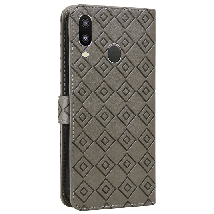 For Samsung Galaxy A40 Embossed Big Small Concentric Squares Pattern Horizontal Flip Leather Case with Card Slot & Holder & Wallet