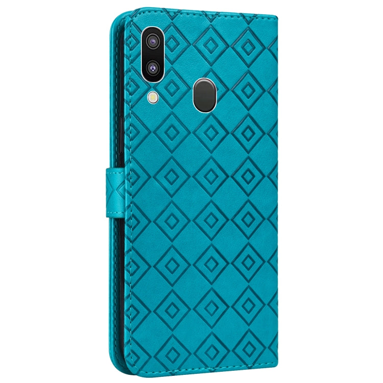 For Samsung Galaxy A40 Embossed Big Small Concentric Squares Pattern Horizontal Flip Leather Case with Card Slot & Holder & Wallet
