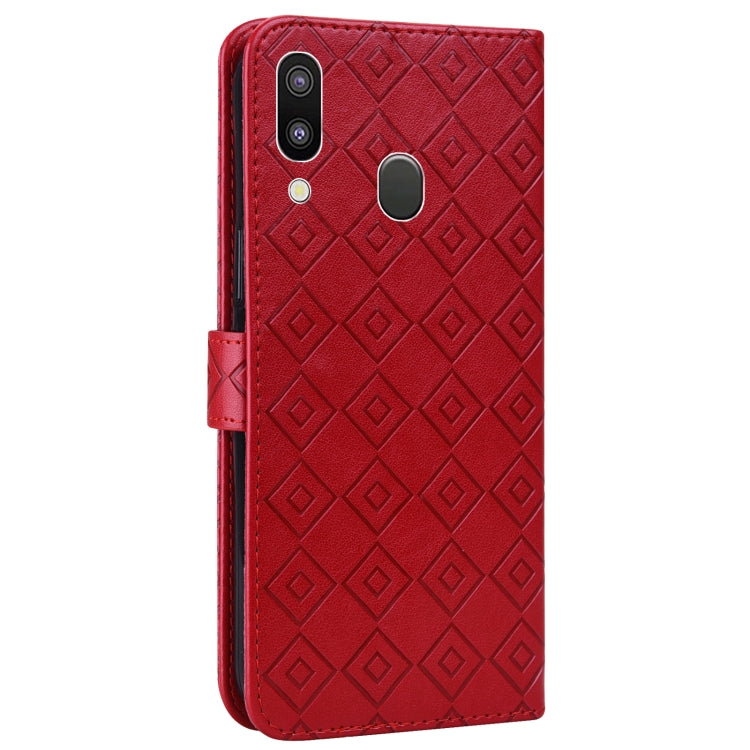 For Samsung Galaxy A40 Embossed Big Small Concentric Squares Pattern Horizontal Flip Leather Case with Card Slot & Holder & Wallet
