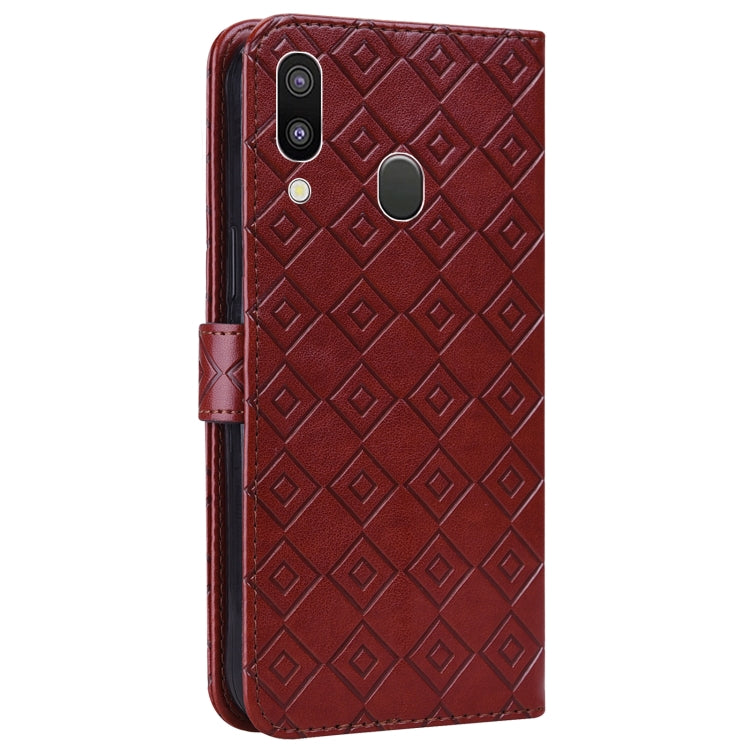 For Samsung Galaxy A40 Embossed Big Small Concentric Squares Pattern Horizontal Flip Leather Case with Card Slot & Holder & Wallet