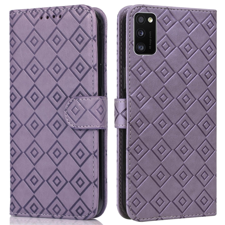 For Samsung Galaxy A41 Embossed Big Small Concentric Squares Pattern Horizontal Flip Leather Case with Card Slot & Holder & Wallet