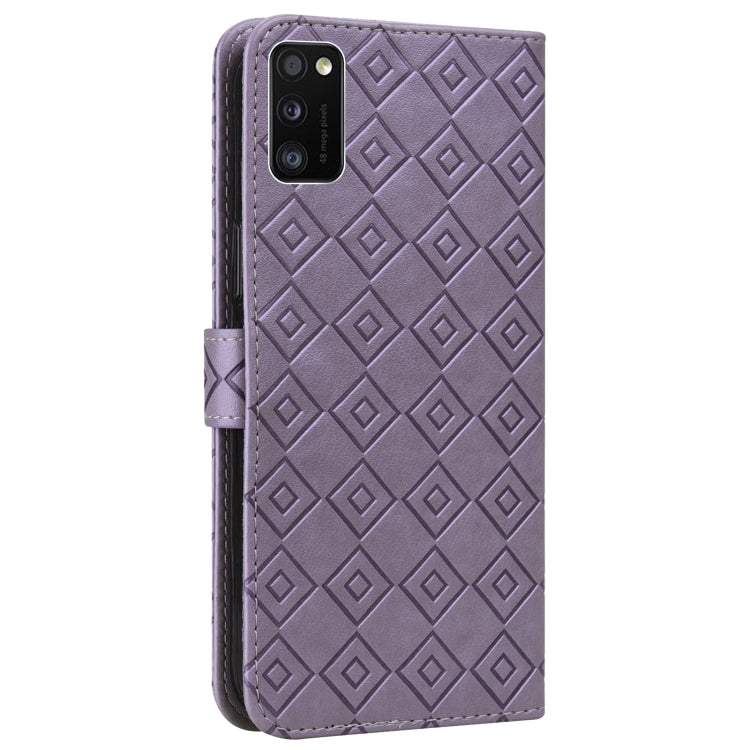 For Samsung Galaxy A41 Embossed Big Small Concentric Squares Pattern Horizontal Flip Leather Case with Card Slot & Holder & Wallet