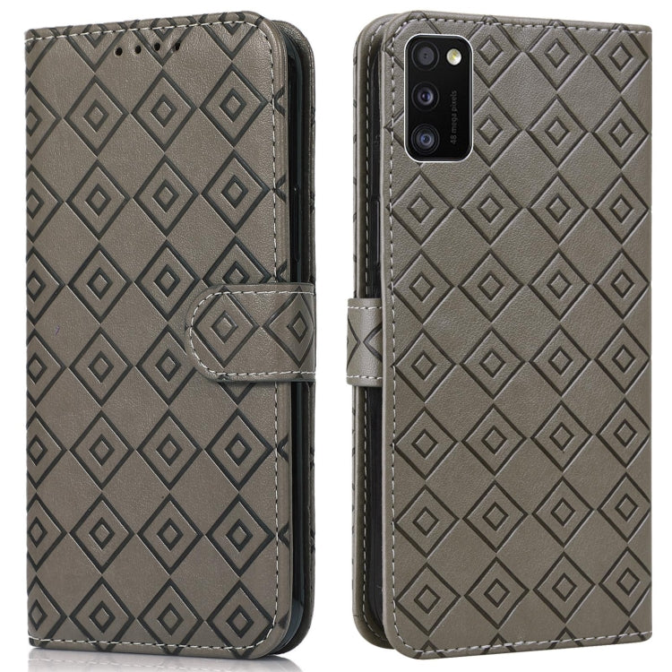 For Samsung Galaxy A41 Embossed Big Small Concentric Squares Pattern Horizontal Flip Leather Case with Card Slot & Holder & Wallet