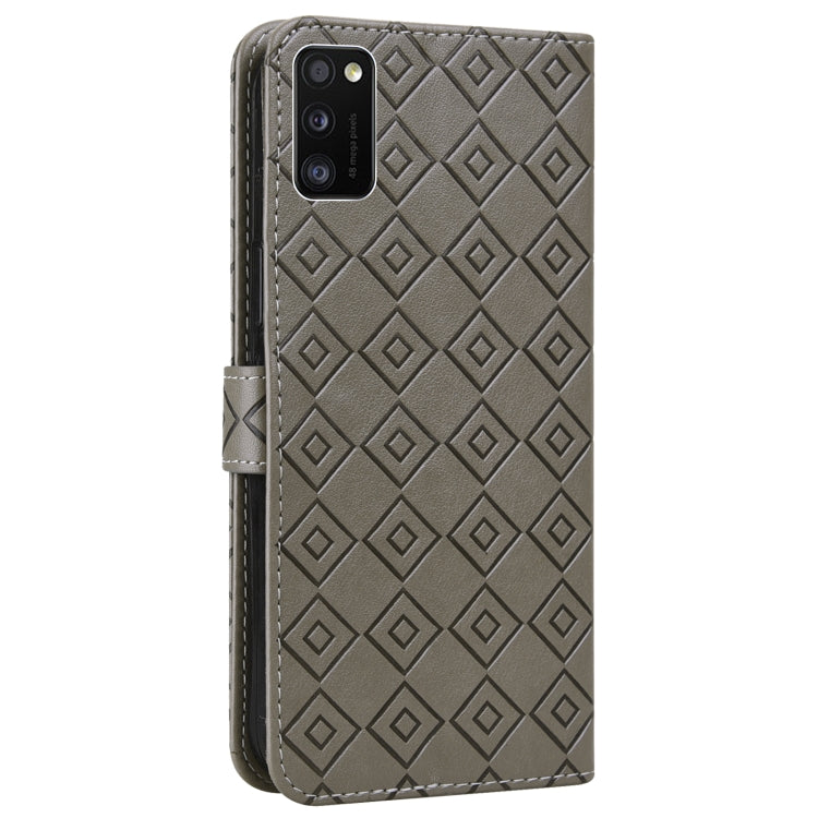 For Samsung Galaxy A41 Embossed Big Small Concentric Squares Pattern Horizontal Flip Leather Case with Card Slot & Holder & Wallet