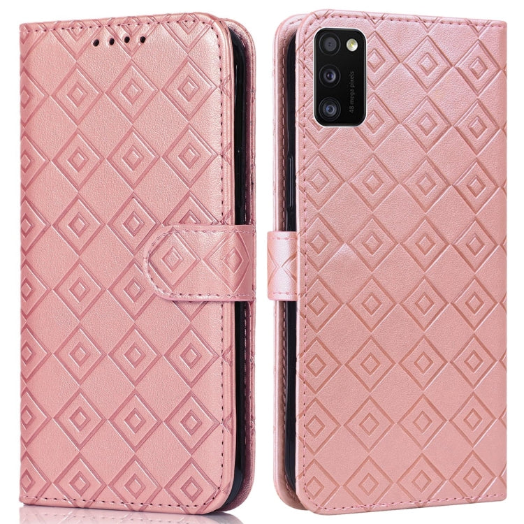 For Samsung Galaxy A41 Embossed Big Small Concentric Squares Pattern Horizontal Flip Leather Case with Card Slot & Holder & Wallet