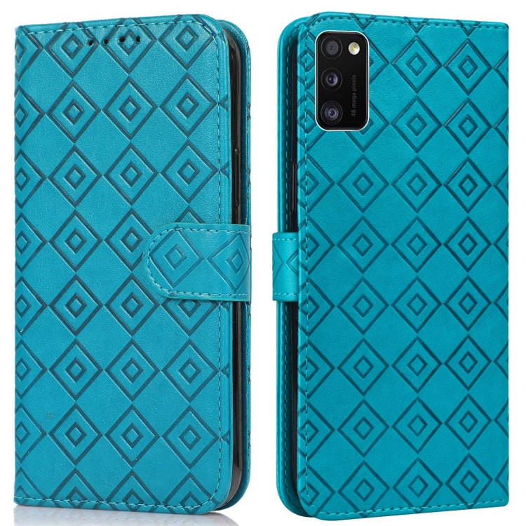 For Samsung Galaxy A41 Embossed Big Small Concentric Squares Pattern Horizontal Flip Leather Case with Card Slot & Holder & Wallet