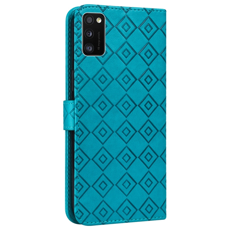 For Samsung Galaxy A41 Embossed Big Small Concentric Squares Pattern Horizontal Flip Leather Case with Card Slot & Holder & Wallet