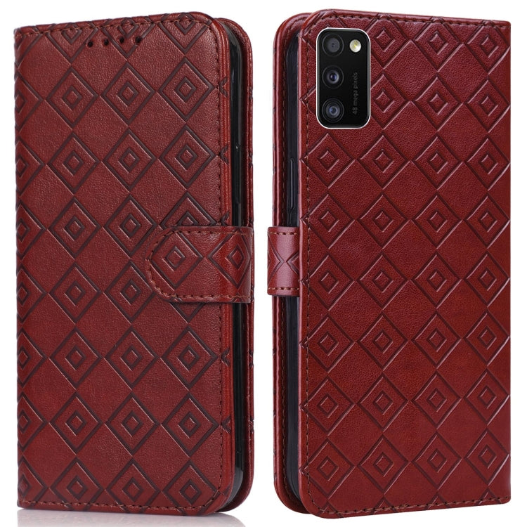 For Samsung Galaxy A41 Embossed Big Small Concentric Squares Pattern Horizontal Flip Leather Case with Card Slot & Holder & Wallet