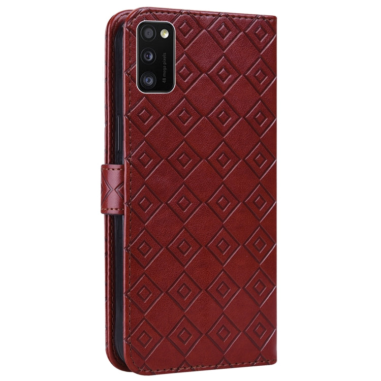 For Samsung Galaxy A41 Embossed Big Small Concentric Squares Pattern Horizontal Flip Leather Case with Card Slot & Holder & Wallet