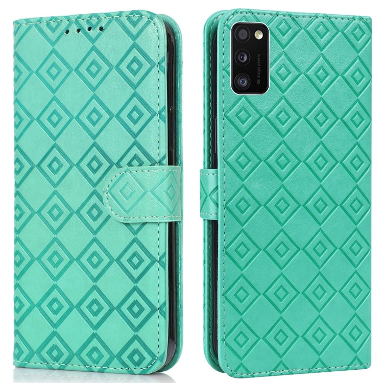 For Samsung Galaxy A41 Embossed Big Small Concentric Squares Pattern Horizontal Flip Leather Case with Card Slot & Holder & Wallet