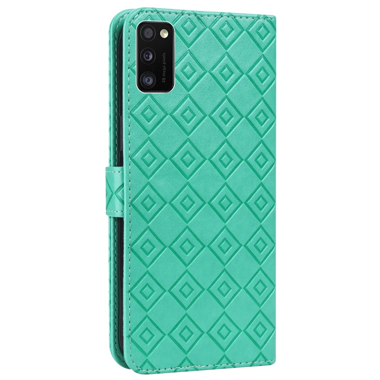 For Samsung Galaxy A41 Embossed Big Small Concentric Squares Pattern Horizontal Flip Leather Case with Card Slot & Holder & Wallet