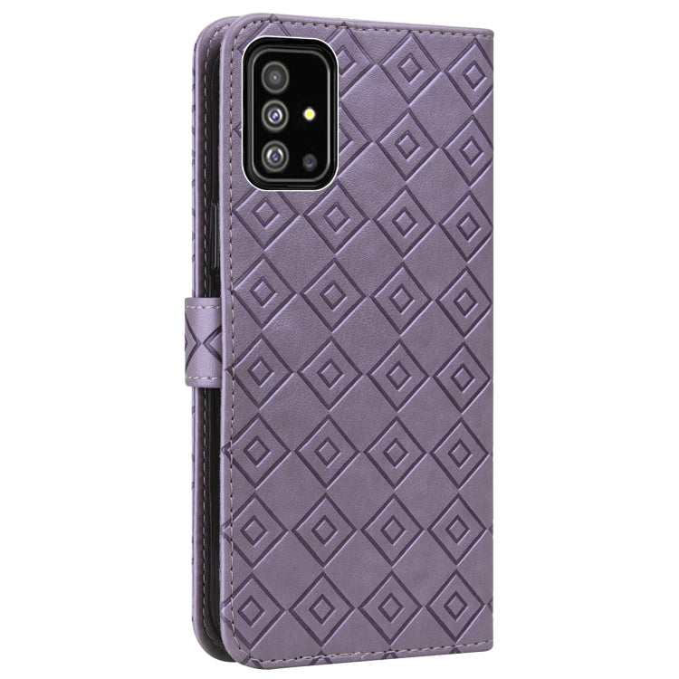For Samsung Galaxy A51 4G Embossed Big Small Concentric Squares Pattern Horizontal Flip Leather Case with Card Slot & Holder & Wallet