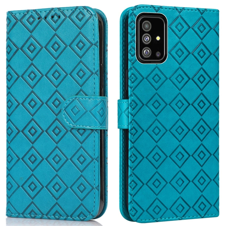 For Samsung Galaxy A51 4G Embossed Big Small Concentric Squares Pattern Horizontal Flip Leather Case with Card Slot & Holder & Wallet