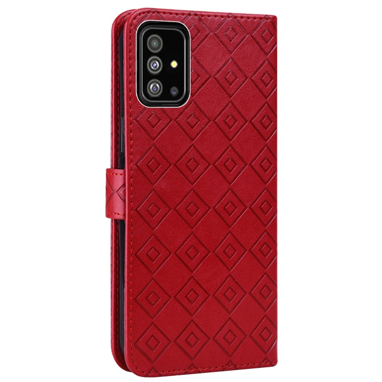 For Samsung Galaxy A51 4G Embossed Big Small Concentric Squares Pattern Horizontal Flip Leather Case with Card Slot & Holder & Wallet