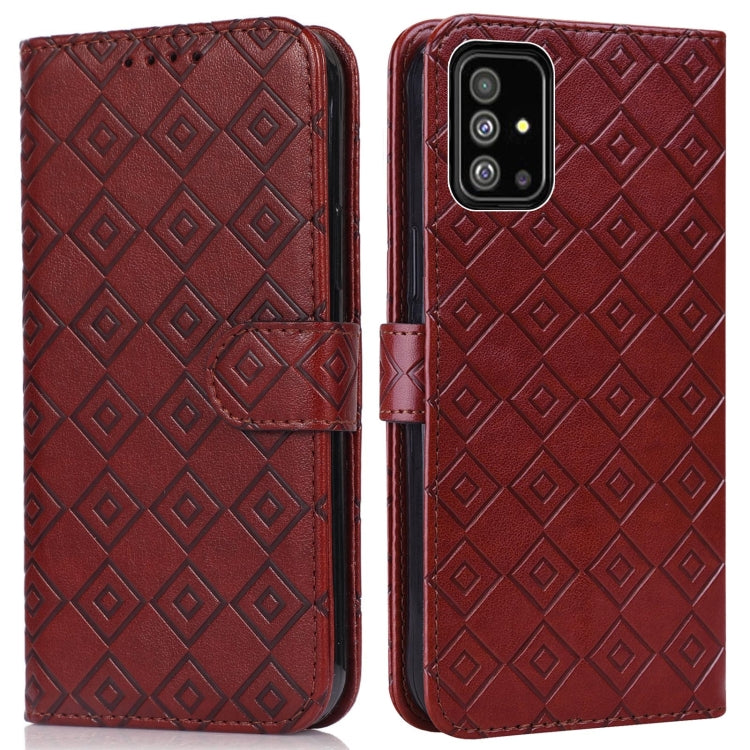 For Samsung Galaxy A51 4G Embossed Big Small Concentric Squares Pattern Horizontal Flip Leather Case with Card Slot & Holder & Wallet