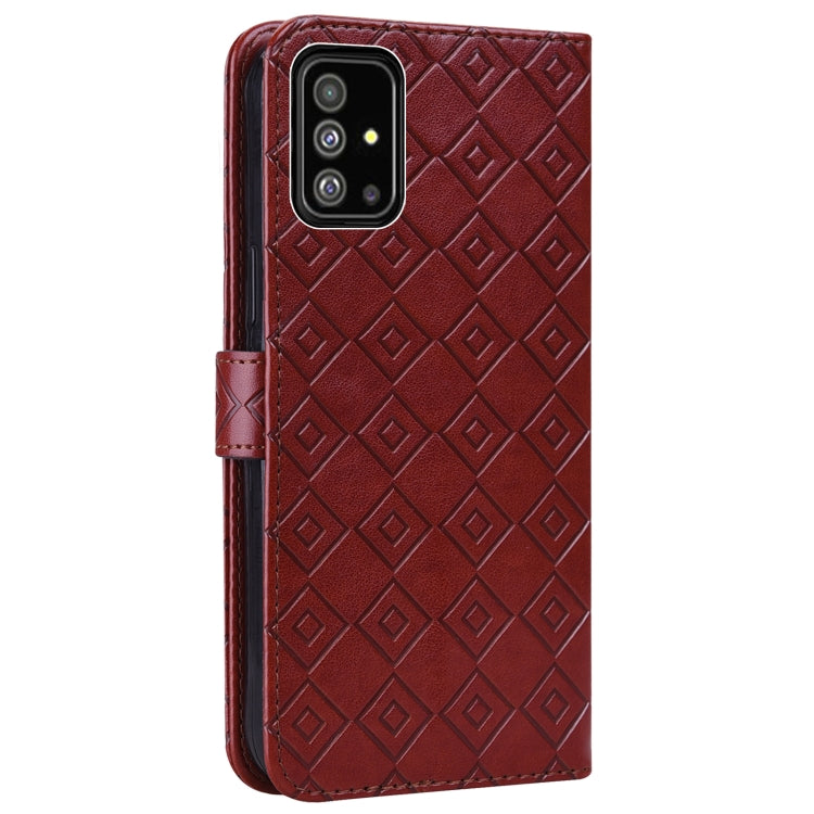 For Samsung Galaxy A51 4G Embossed Big Small Concentric Squares Pattern Horizontal Flip Leather Case with Card Slot & Holder & Wallet