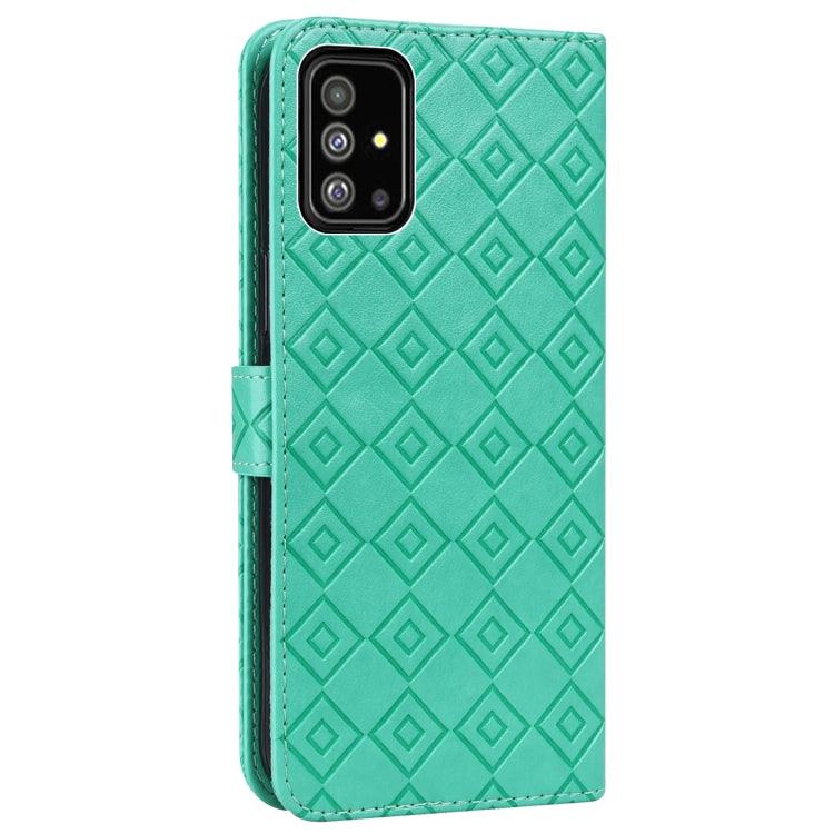For Samsung Galaxy A51 4G Embossed Big Small Concentric Squares Pattern Horizontal Flip Leather Case with Card Slot & Holder & Wallet