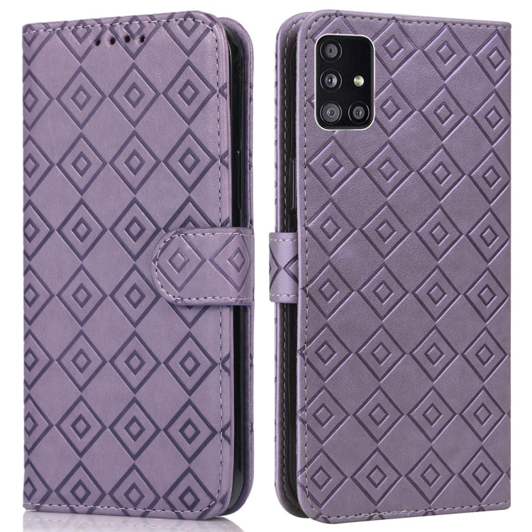 For Samsung Galaxy A51 5G Embossed Big Small Concentric Squares Pattern Horizontal Flip Leather Case with Card Slot & Holder & Wallet